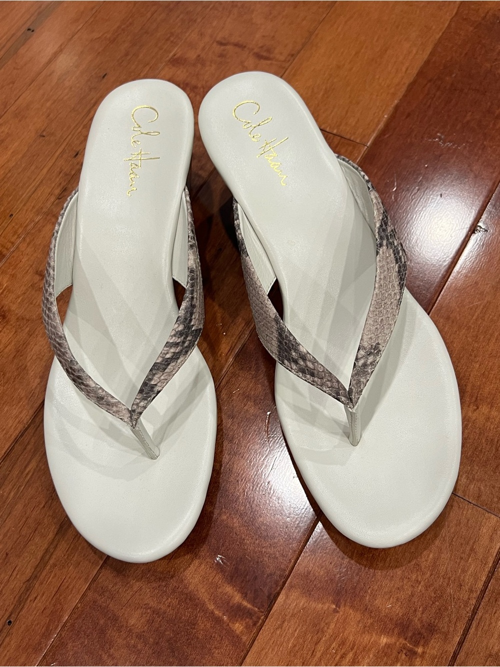 Cole Haan Women’s White wedge with Snake-Print Straps
